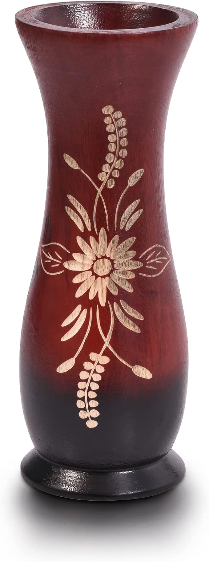 AeraVida Balinese Flower Red Concaving Mango Tree Wood Vase 8 inches | Decorative Farmhouse Wooden Vase for Tabletop | Home Decor
