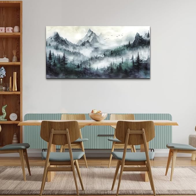 Lapremoly Trees Landscape Wall Painting Artwork Foggy Forest Wall Picture Large Wall Art For Living Room Modern Wall Decorations For Bedroom Office Wall Decor Canvas Prints Home Decor Ready to hang