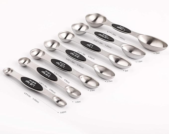Magnetic Measuring Spoons Set of 8 Stainless Steel Stackable Dual Sided Nesting Teaspoons and Tablespoons for Measuring Dry and Liquid Ingredients