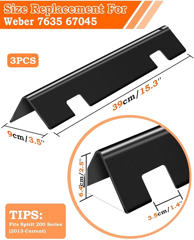 Flavorizer Bars 15.3 inch for Weber Spirit & Spirit 2 GS4 Grill Parts Spirit 200 E220 S220 S210 E210 Parts with Front Control, 3 Pcs Flavor Shields Grill Replacement Parts for Weber 7635 69899