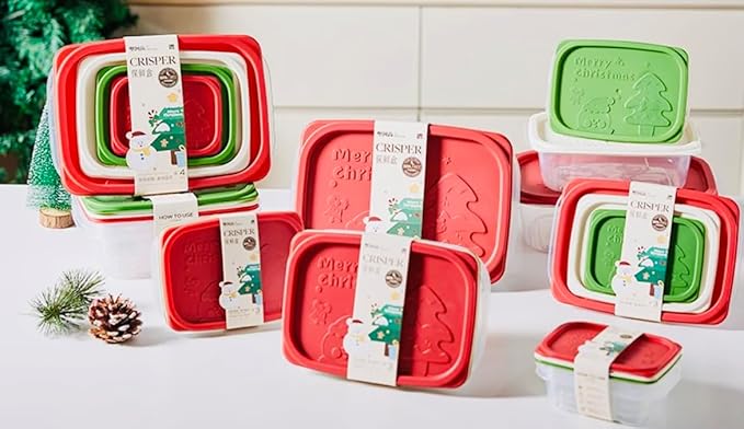 Plastic Food Storage Container Set, 4 Containers with Lids, Assorted Colors (RECTANGULAR JOLLY)