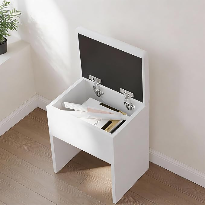 Haewon Makeup Vanity Desk with LED Mirror and Power Outlet, White Dressing Table Set with Storage Chair for Bedroom