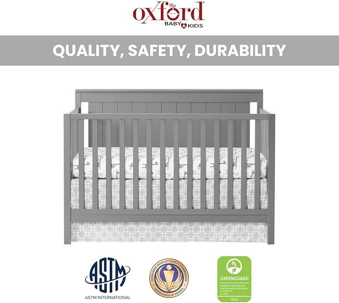 Oxford Baby Lazio 4-in-1 Convertible Crib, Dove Gray, GreenGuard Gold Certified