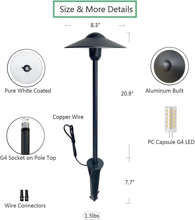 Arrownine Cast Aluminum Low Voltage Landscape Path Area Spread Lighting Pathway Lights Included Ground Spike,Wire Connectors Free Replaceable 3 Watts G4 LED Bulb Warm White 2-Pack (Black Finish)