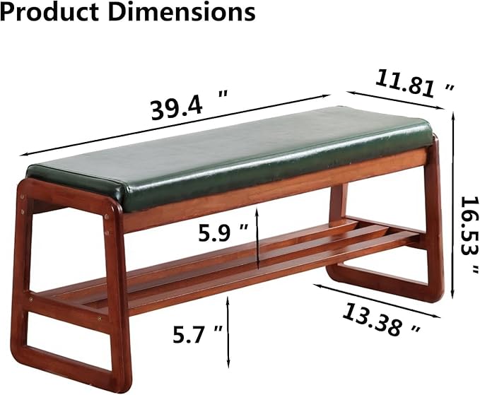 Shoe Rack Bench, Solid Wood Entryway Bench(Green-39.4")