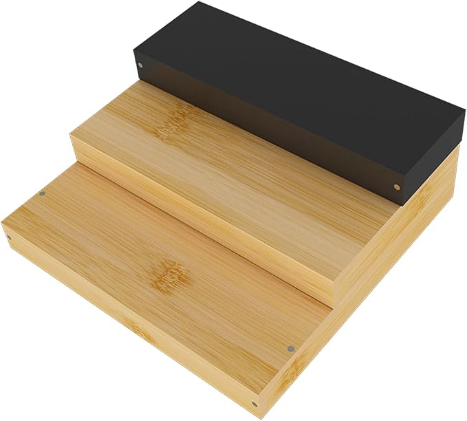 Spice Rack, Bamboo Spice Rack Kitchen Cabinet Organizer Expandable - Bamboo 3 Tier Figurine Display Shelf, Adjustable Magnetic 3 Tier Spice Racks, Brown & Black Combination