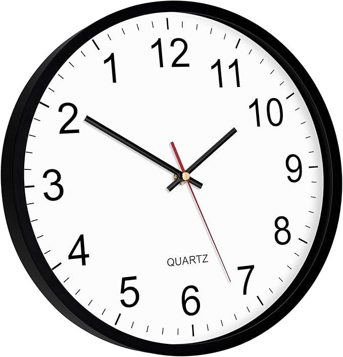 Foxtop Black Backwards Wall Clock, Runs Counterclockwise, 12 Inch Silent Non Ticking Battery Operated Round Analog Wall Clock for Office Living Room Bedroom Home Classroom