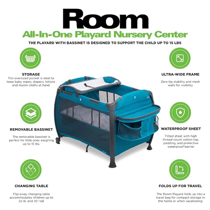 Joovy Room-Playard, Nursery Center, Bassinet, Changing-Table, Turquoise