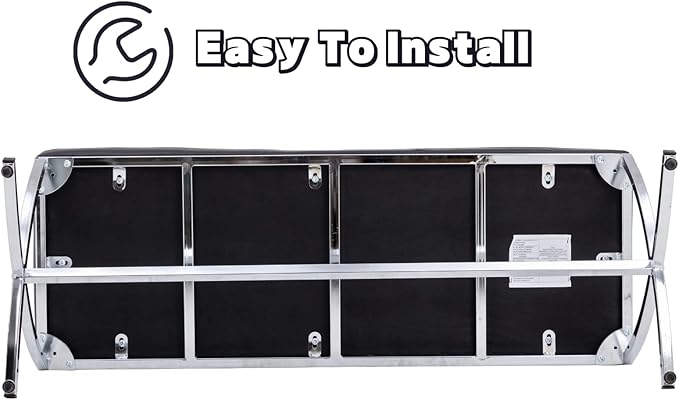 EALSON Modern Entryway Bench Leather Upholstered Dining Bench with Metal Base Button Tufted Ottoman Bench with Padded Seat Accent Foot Bench for Bedroom End of Bed/Living Room, Black