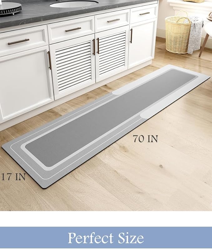 MontVoo Bath Mat - Long Bathroom Runner Non Slip Super Absorbent Stain Resistant Quick Dry Thin Bath Mat 17"x70" Grey