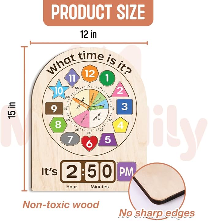 Interactive Learning Sorting Clock for Kids Telling Time Fraction Teaching for Toddler