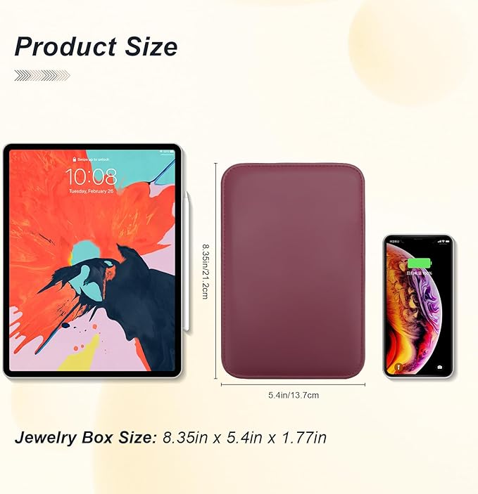 Jewelry Travel Organizer, Travel Jewelry Box Portable, Small Travel Jewelry Case with Mirror, PU Leather Small Jewelry Box for Women, Burgundy Red B