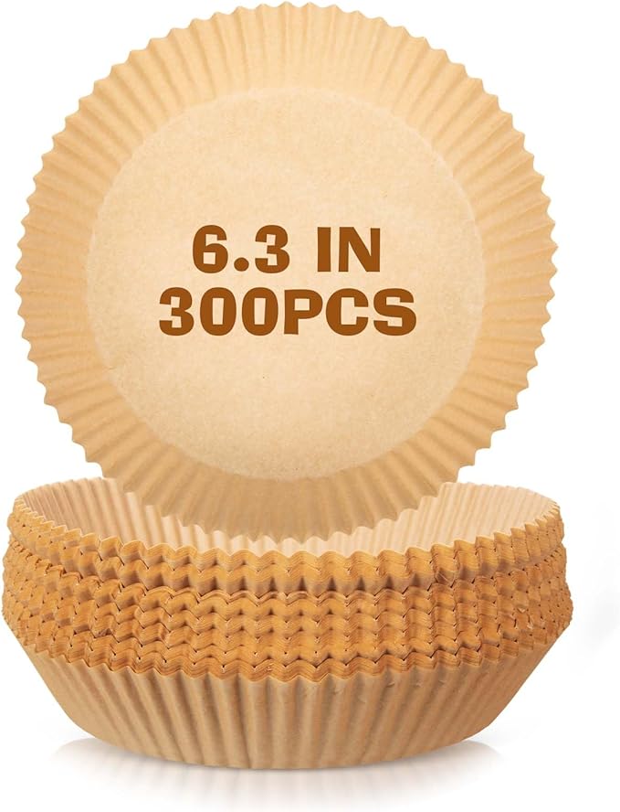 Honeydak 300 Pcs Air Fryer Disposable Paper Liner, Non-stick Air Fryer Liners, Round Parchment Paper for Cooking Baking Oil Proof Microwave Roasting Food Grade Easy Cleanup (6.3 Inch)