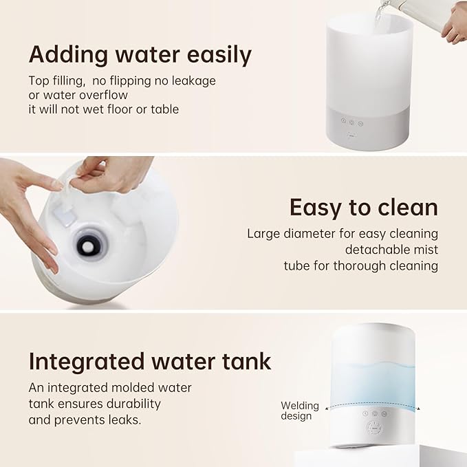 YOGIN Humidifiers for Bedroom Large room,Top fill 2.5L Ultrasonic cool mist Humidifiers for Baby Nursery and Plants,Up to 24 Hours, 24db Quiet,Night Light, Auto Shut Off, Easy Clean Humidifier