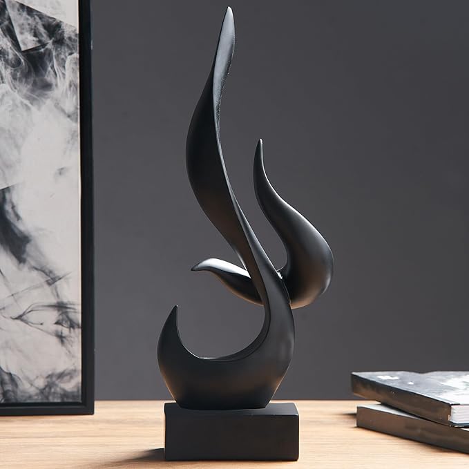 AWNR Black Flame Abstract Sculpture Resin Art Statue Modern Home Decor for Living Room TV Stand Office Shelf Accents Minimalist Figurines Centerpiece Table Decorations