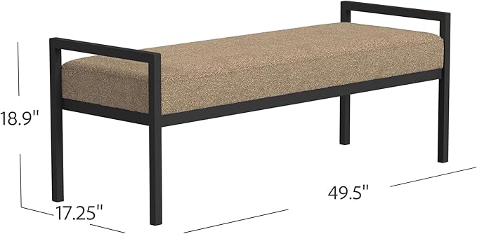 HomePop Modern Metal Bench|Bench for Living Room & Bedroom | Decorative Home Furniture - Brown Boucle