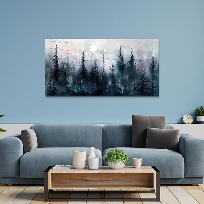 Large Wall Decor for Living Room Canvas Wall Art for Office Modern Wall Decorations for Bedroom Foggy Forest Landscape Paintings Black and White Pictures Artwork Room Home Decor 24"X48"