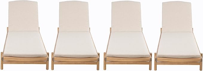 Christopher Knight Home Brolen Acacia Wood Chaise Lounge Chair Outdoor Set of 4, Patio Outdoor Chaise Lounge with Cushions, Adjustable Backrest Lounge Sofa, Wooden Sunbathing Pool Lounger, Teak+Beige