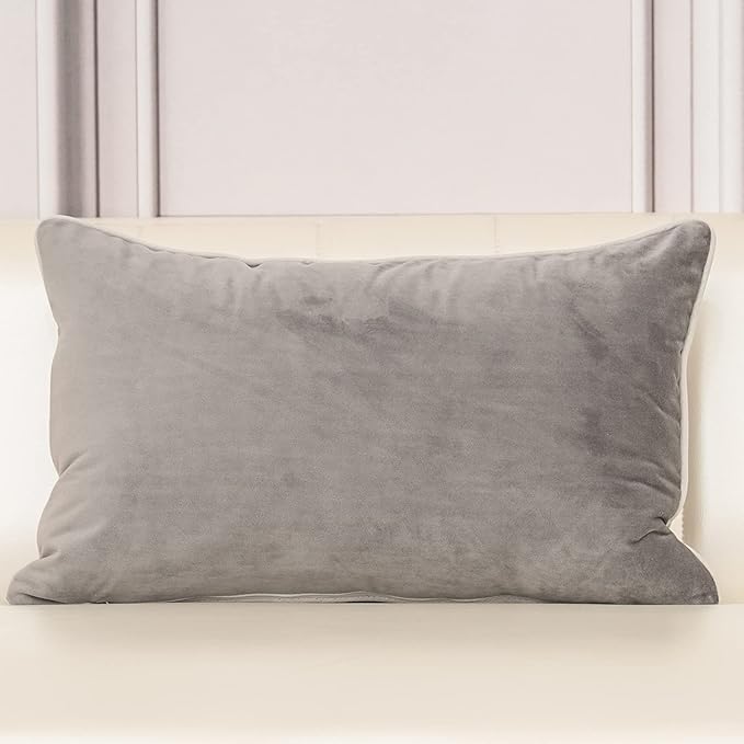 Aeckself 12 x 20 Inch European Cushion Cover Luxury Velvet Home Decorative Embroidery Floral Rectangle Throw Pillow Case Pillowcase for Couch Bed Living Room, Grey and White