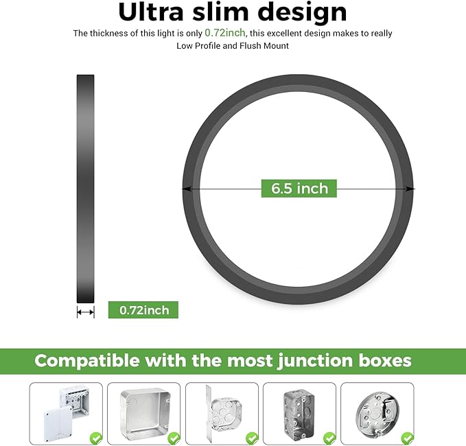 zemty 4Pack LED Ceiling Light Fixture 6.5 Inch, 12W 1200lm Ceiling Mount Light Fixtures, Adjustable 3000K 4000K 6500K, Round Flat Ceiling Lamp for Bathroom Closet Hallway Laundry (Black)