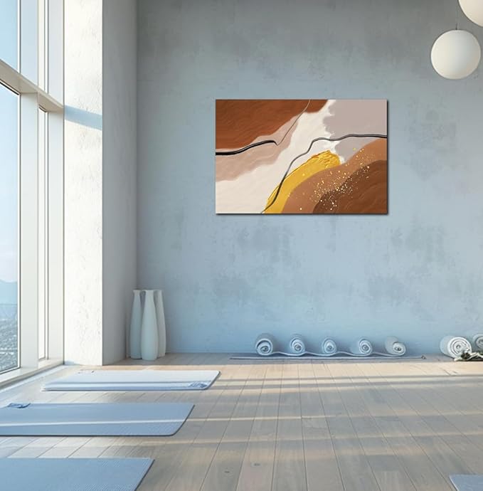 Abstract Wall Art for Living Room Boho Wall Decor Mid Century Modern Prints Pictures Abstract Geometric Painting for Bedroom Orange Minimalist Artwork for Bathroom Home Office Decorations