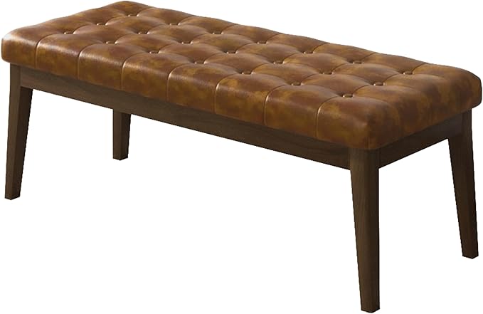 End of Bed Bedroom Bench, Faux Leather Upholstered Tufted Bench for Bedroom End of Bed with Solid Wood Legs for Bedroom Living Room Entryway(Brown)