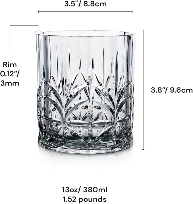 BELLAFORTE Shatterproof Tritan Plastic Short Tumbler, Set of 4, 13oz - Myrtle Beach Unbreakable Crystal Cut Old Fashioned Drinking Glasses for Party, Gifting - BPA Free - Dishwasher Safe - Smok Grey