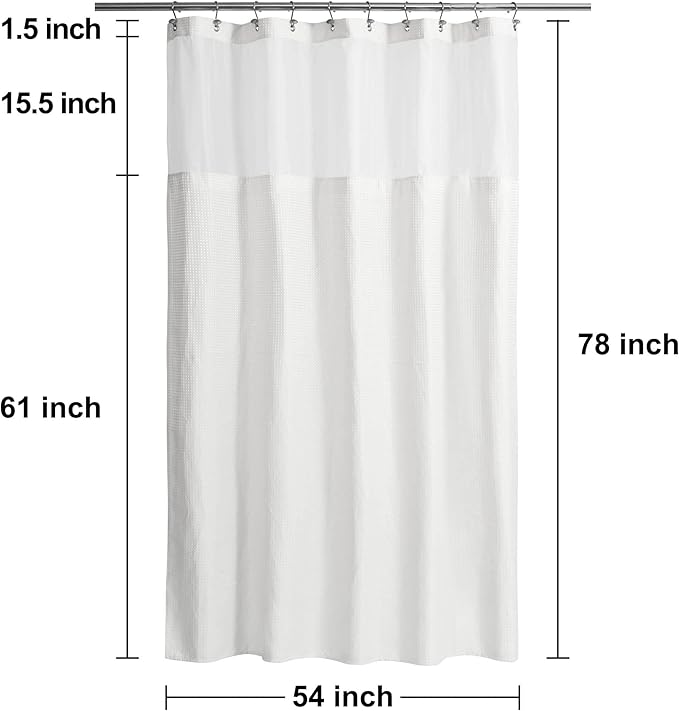 N&Y HOME Stall Waffle Shower Curtain with Snap-in Fabric Liner & Hooks Set - 54" x 78" Shower Stall Size, Hotel Style & Mesh Top Window, Machine Washable - 54x78, White