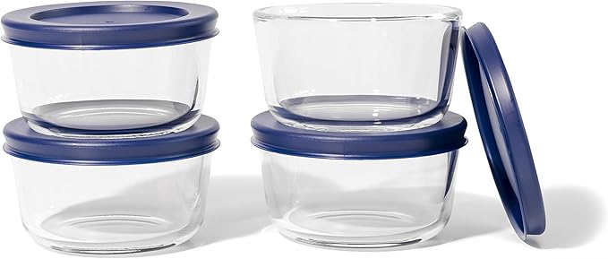 8-Piece Glass Food Storage Containers Set (4 Containers + 4 BPA-Free Lids) | 1-Cup, Leakproof | Microwave, Freezer, Oven & Dishwasher Safe | Ideal for Meal Prep & Pantry Organization