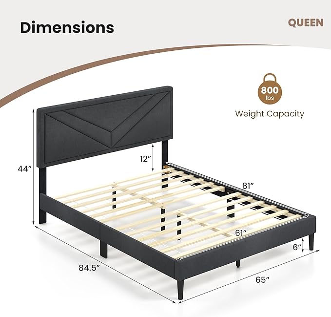 Giantex Queen Platform Bed Frame, Modern Upholstered Bed Frame with Diagonal Channel Tufting, Wooden Slats Support, No Box Spring Needed, Gray