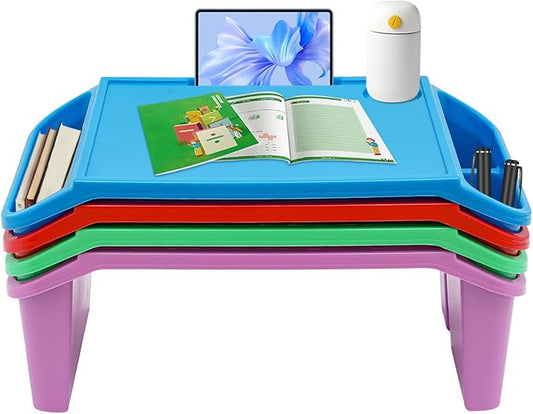 Set of 4 Kids Lap Desk Tray, Portable Activity Table, Plastic, Stackable for Drawing, Writing, Eating, Classroom, 21.65" L x 11.8" W x8.46 H, Multicolor