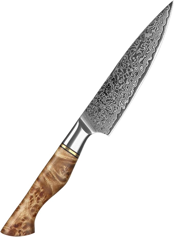 HEZHEN 5 inch Utility Knife with Razor Sharp- Damascus Steel with Rose Pattern Multifunctional VG10 Professional Paring-Fruit knife- Master Series Ergonomic Figured Sycamore Wood Handle