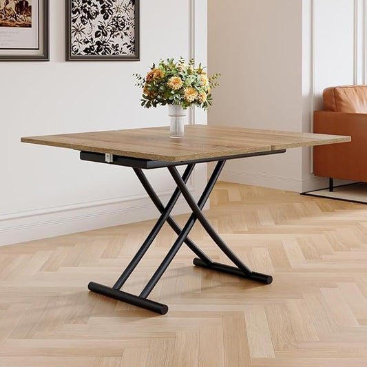 4 in 1 Folding Dining Table with Adjustable Lift Top & Wheels, Multi-Function Coffee Table to Dining Table for Apartments, Kitchens, Living Rooms, Scratch-Resistant & Easy Assembly