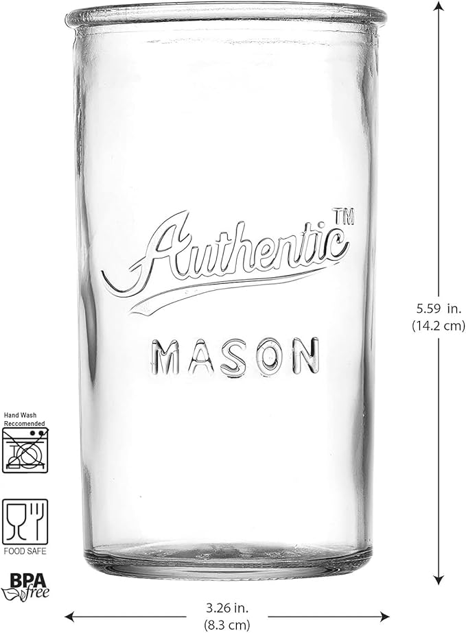 Glaver's Drinking Glasses – Set of 4 Authentic Mason Vintage Glassware – Clear Glass Tumblers for Cocktails, Water, Juice – Embossed Vintage Drinking Glasses (Highball 18 oz 7983)