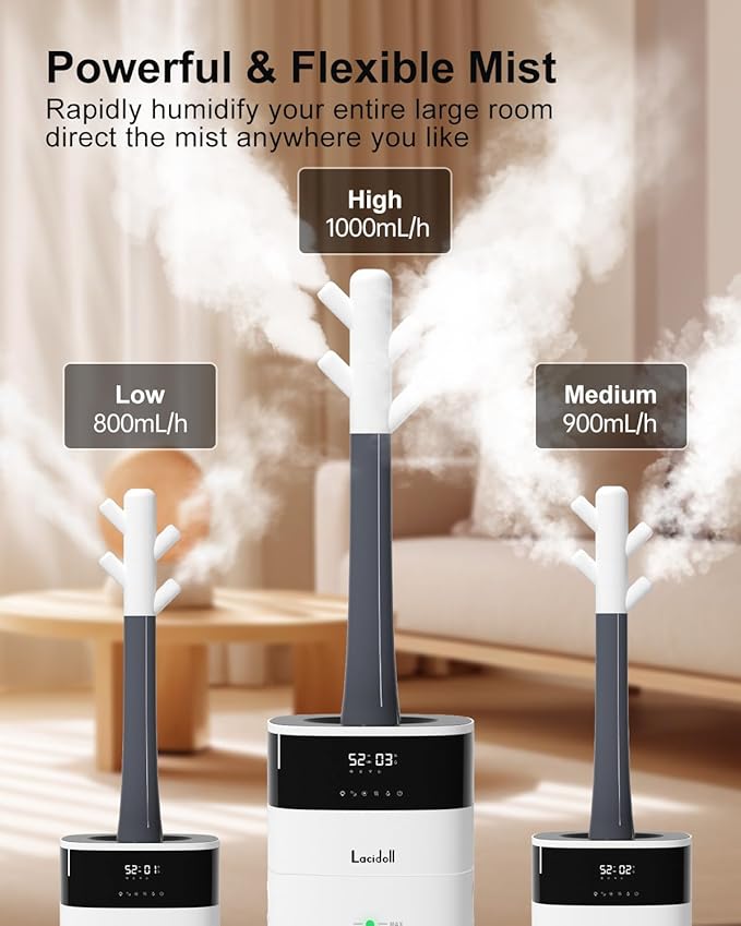 Humidifier Large Room 5.3Gal/20L - Cool and Warm Mist Humidifiers for Home 2000 sq ft, Air Humidifiers for Bedroom with Diffuser&Extended Tube, Whole House Humidifiers for Nursery Baby Plants