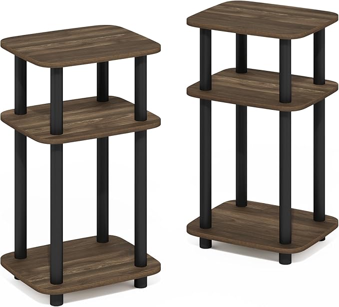Furinno Just 3-Tier Turn-N-Tube Curve End Table, Side Table, 2-Pack, Columbia Walnut/Black