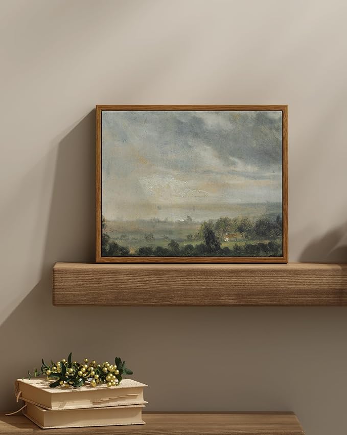 InSimSea Framed Canvas Wall Art Vintage Decor, High Cloudy Sky Landscape Canvas Art Wall Decor, Retro Room Decor for Bedroom Aesthetic, Farmhouse Bedroom Wall Decor, 11"x14"