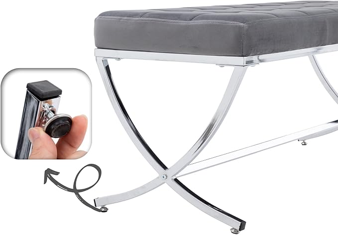 EALSON Modern Entryway Bench Velvet Upholstered Dining Bench with Metal Base Button Tufted Ottoman Bench with Padded Seat Accent Foot Bench for Bedroom End of Bed/Living Room, Grey