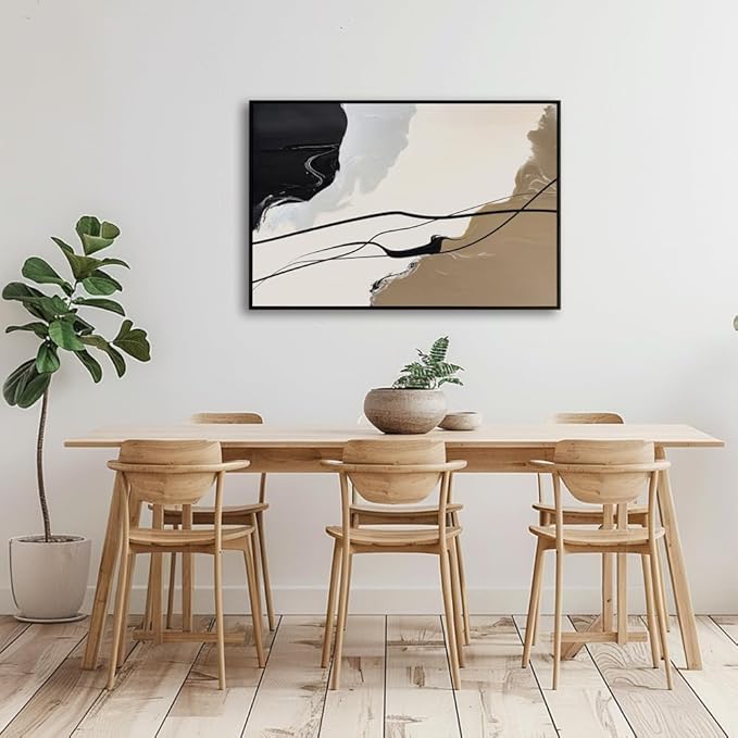 Abstract Wall Art Canvas Decor Abstract Art Paintings for Living Room Brown and Grey Fantasy Graffiti Pictures for Home Bedroom Kitchen Decorations 24x36 Inches with Black Frame