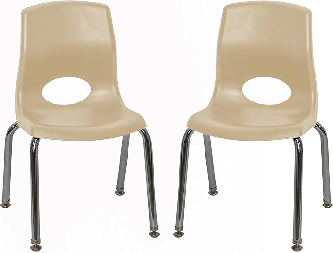 Children’s Factory MyPosture Plus 12" Chair, Tan with Chrome Legs, 2 Pack, Stackable Ergonomic Seating Solution for Classrooms and Homeschools