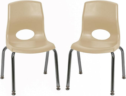 Children’s Factory MyPosture Plus 12" Chair, Tan with Chrome Legs, 2 Pack, Stackable Ergonomic Seating Solution for Classrooms and Homeschools