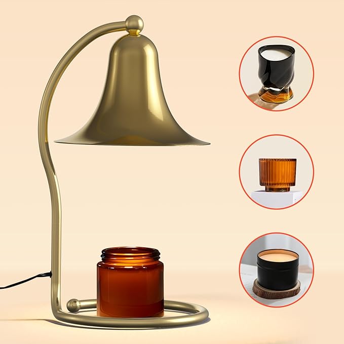 Candle Warmer Lamp for Jar Candles,with Timer and Dimmer,Adjustable Brightness,All Metal Lamp Body,Suitable for Aromatherapy Waxes Gold Trumpet-Shape