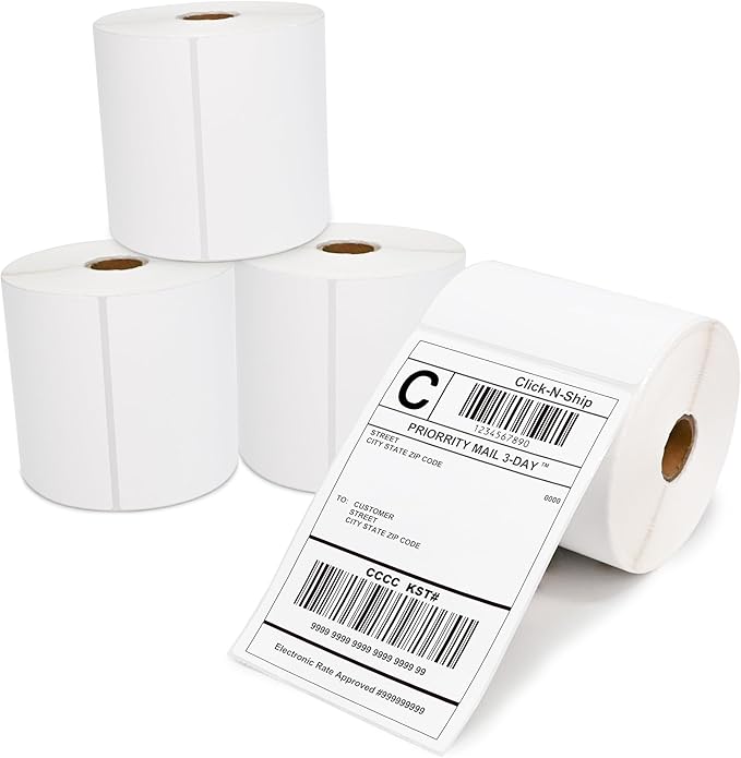 L LIKED 4 Rolls 4" x 6" Direct Blank Thermal Shipping Labels with 450 per Roll - Compatible with Zebra 2844 ZP-450 ZP-500 ZP-505 (4 Rolls - 1800 Labels)