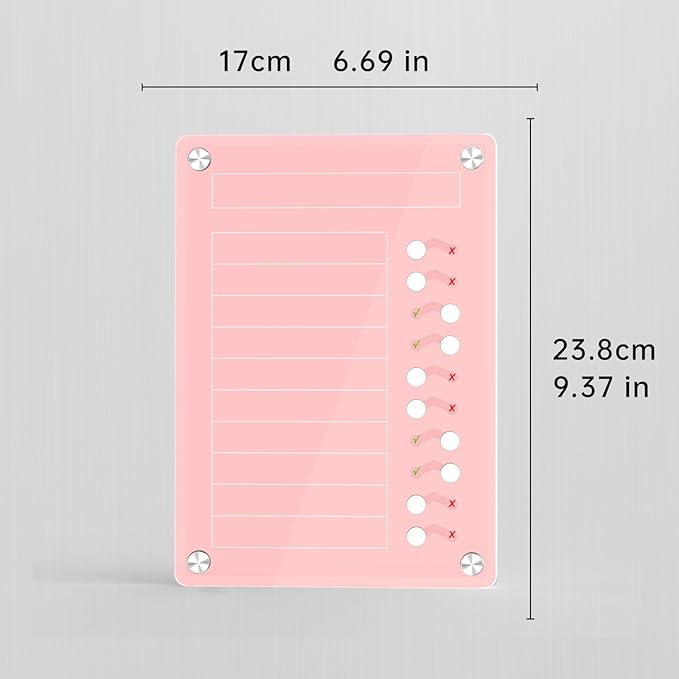 NiHome Acrylic Magnetic To Do List Planning Board with Sliders & Desktop Stand, Kids & Adults Chore Chart, Checklist Routine Chart Task Board for Fridge & Desk, For Magnetic Metal Surfaces Only (Pink)