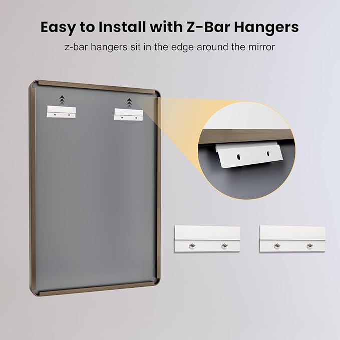 LOAAO 36”X36” Bronze Bathroom Mirrors for Vanity, Rounded Rectangle Brushed Bronze Metal Frame Mirror, Anti-Rust, Tempered Glass, Hangs Horizontally or Vertically