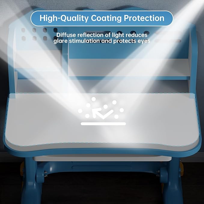 Kids Desk and Chair Set, Height Adjustable Child's School Study Writing Tables, Kids Desk with Bookstand and Storage Drawer, Widened Desktop with Desktop for Boys and Girls