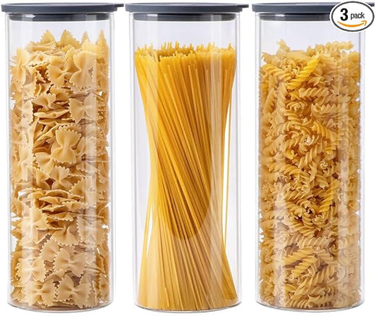 Glass Food Storage Jars with Lids[Set of 3], Perfect for Pasta, Cookies, Nuts, Coffee, Cereal, Flour, and More, Organize Your Kitchen with these BPA-Free Glass Jars with Silicone Lids