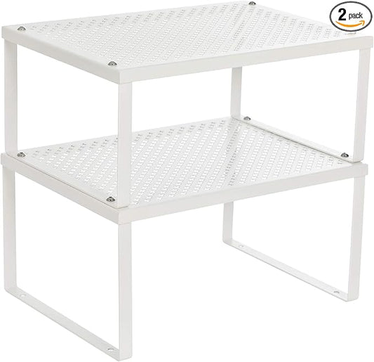 SONGMICS Spice Racks, Set of 2 Metal Cabinet Shelf Organizers, Countertop Organizers, Shelf Risers, Stackable, Expandable, White UKCS01WT