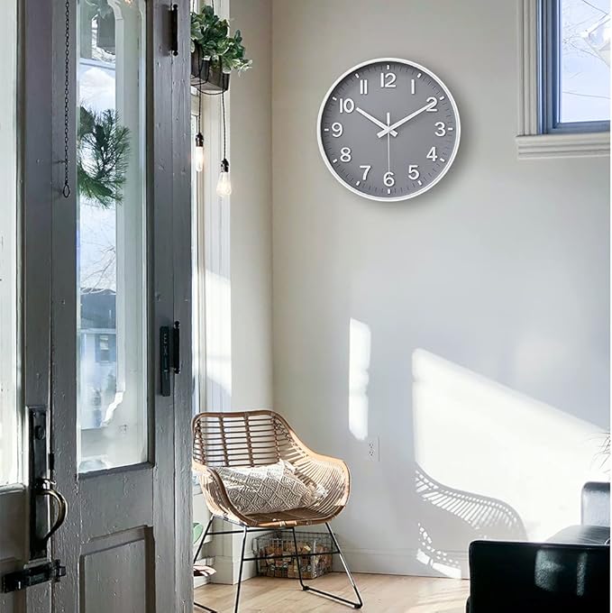 HZDHCLH Grey Wall Clock 12 Inch Silent Non Ticking Clock for Living Room Bedroom Kitchen Office Decor