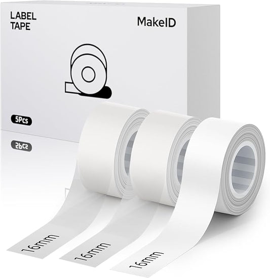 MakeID E1 Q1 Label Maker Tape Refills, 3-Roll 16mm x 4m (0.63" x 13') Continuous Consumables Thermal Laminated Office Labeling Tape Replacement
